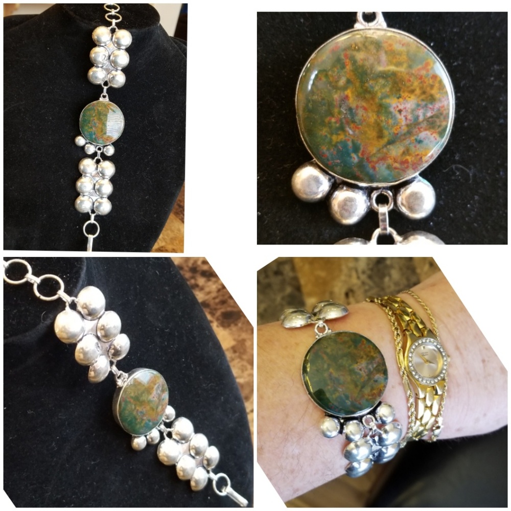 Genuine Dragon Bloodstone Sterling Bracelet 8"